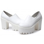 White Chunky Sole Block High Heels Platforms Pumps Ankle Boots Shoes