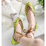 Lime Green Hollow Out Sexy Strappy Ballerina Ballets Gladiator Sandals Flats Shoes