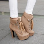 Khaki Brown Lolita Punk Rock Lace Up High Heels Platforms Boots Shoes