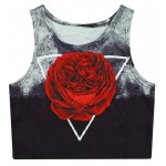Black Red Giant Rose Sleeveless T Shirt Cami Tank Top