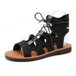 Black Straps Gladiator Roman High Top Sandals Flats Shoes