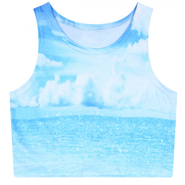 Blue Sky Ocean Cloud Sleeveless T Shirt Cami Tank Top 