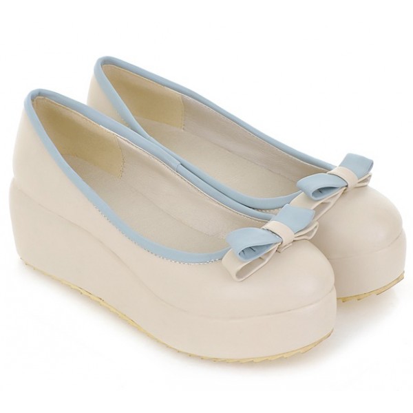Cream Bow Platforms Ballerina Ballets Flats Shoes