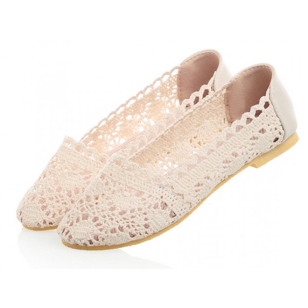 Cream Hollow Out Crochet Vintage Ballerina Ballets Casual Loafers Flats Shoes
