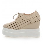 Khaki Stars Hollow Out Lace Up Platforms Wedges Oxfords Sneakers Shoes