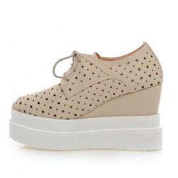 Khaki Stars Hollow Out Lace Up Platforms Wedges Oxfords Sneakers Shoes
