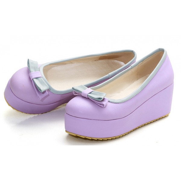 Purple Bow Platforms Ballerina Ballets Flats Shoes