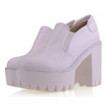 White Gothic Chunky Sole Block High Heels Platforms Pumps Ankle Boots Shoes