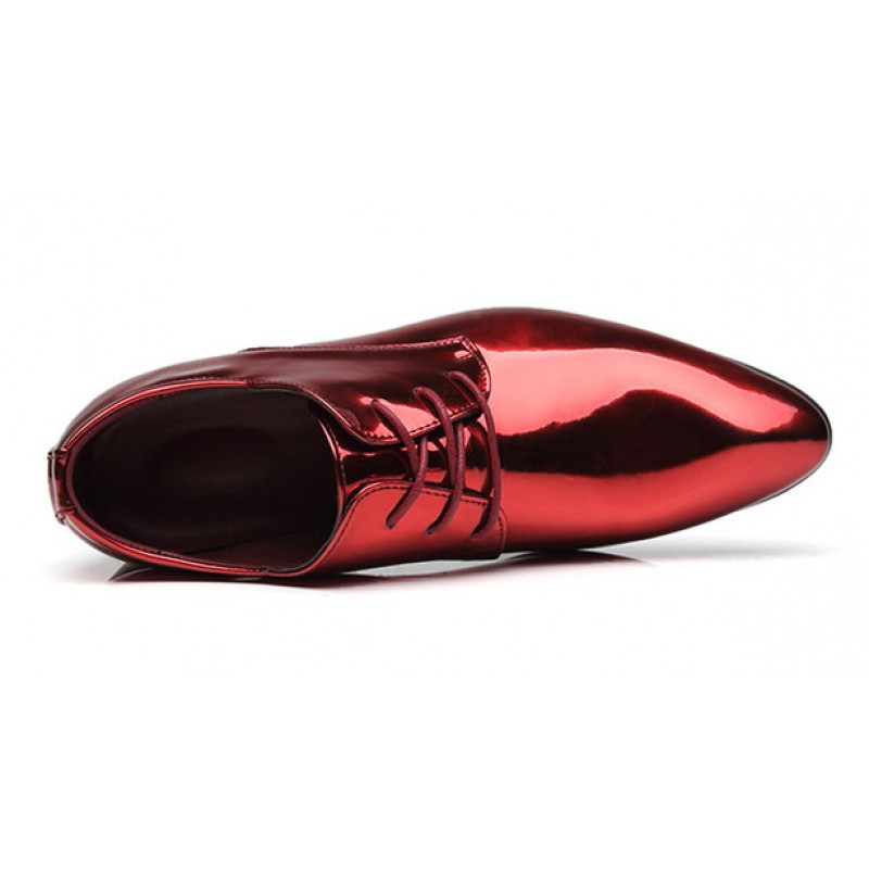 Red Metallic Patent Leather Lace Up Mens Oxfords Dress Shoes