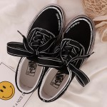 Black Comic Thick Bow Lace Up Sneakers Flats Shoes