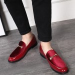 Burgundy Red Patent Gold Mens Flats Loafers Dappermen Dapper Dress Shoes
