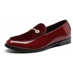 Burgundy Red Patent Gold Mens Flats Loafers Dappermen Dapper Dress Shoes