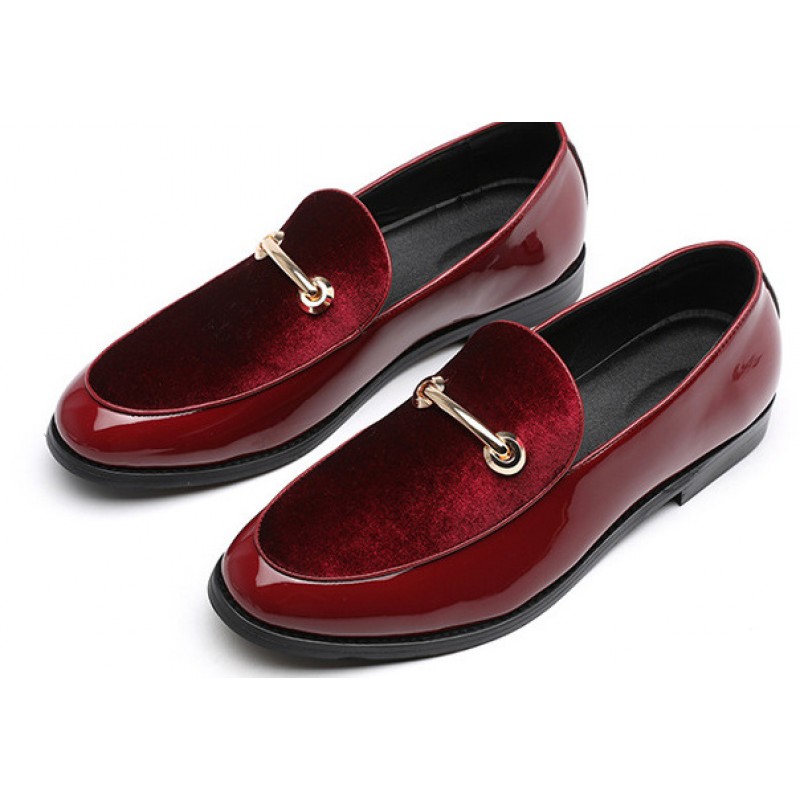 Burgundy Red Patent Gold Mens Flats 