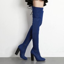 Denim Blue Pointed Head Stretchy Over the Knee Stiletto High Heels Long Boots Shoes