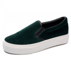 Green  Velvet Platforms Sole Womens Sneakers Loafers Flats Shoes