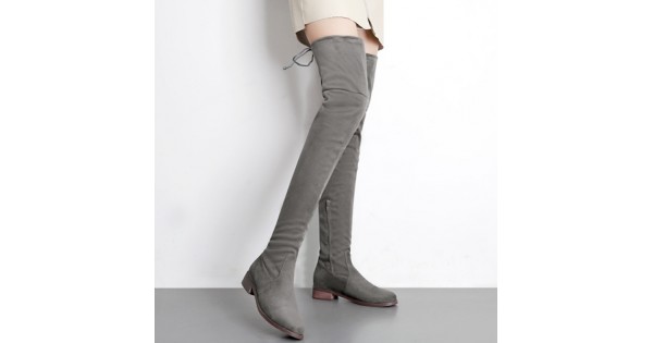 Grey Suede Long Knee Rider Flats Boots Shoes