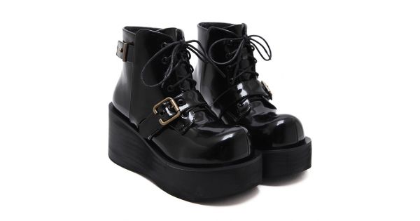 Black Chunky Platforms Sole Grunge Gothic Ankle Boots Shoes