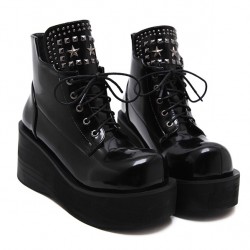 Black Chunky Platforms Sole Lace Up Grunge Gothic High Top Boots