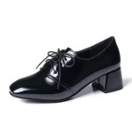 Black Patent Glossy Lace Up Blunt Head High Heels Oxfords Dress Shoes