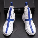 White Blue Cross Lace Up Thick Sole High Top Sneakers Mens Shoes