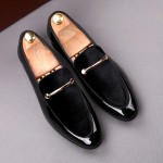 Black Patent Velvet Gold Mens Flats Loafers Dappermen Dapper Dress Shoes