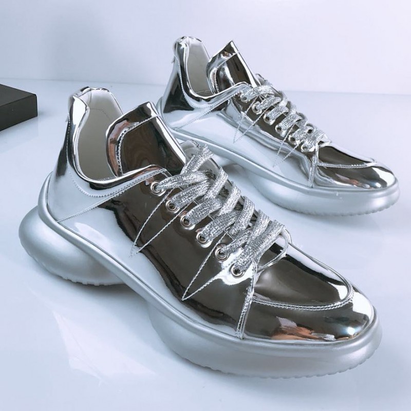 Mens Metallic Silver Sneakers, Shine Silver Sneakers Men