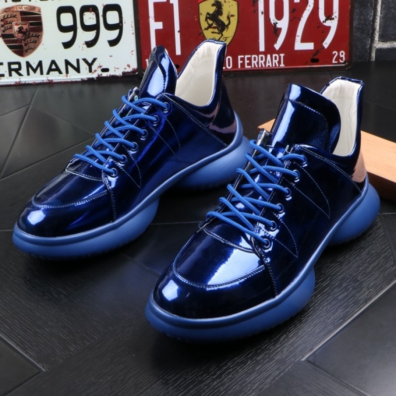 Blue Metallic Lace Up Thick Sole High 
