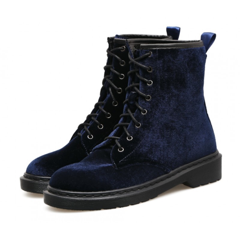 blue velvet lace up boots