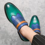 Teal Green Blue Fringes Monk Strap Vintage Baroque Loafers Flats Dress Shoes