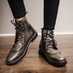 Silver Wingtip Punk Rock Vintage Mens Chelsea Military Boots Shoes