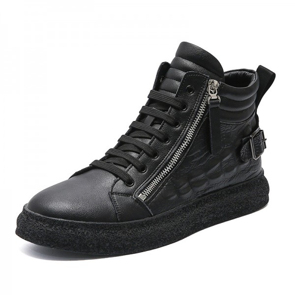 Black High Top Side Zipper Punk Rock Sneakers Mens Shoes
