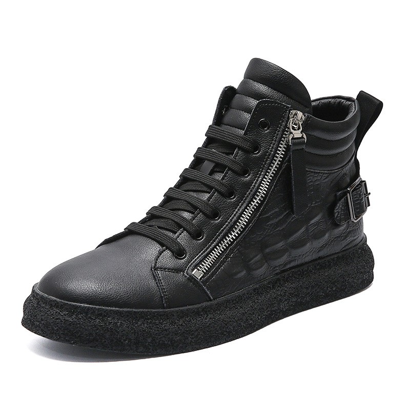 Black High Top Zipper Punk Rock Sneakers Mens Shoes