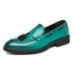 Green Tassels Vintage Pointed Head Loafers Flats Dress Prom Shoes