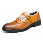 Brown Fringes Monk Strap Vintage Baroque Loafers Flats Dress Prom Shoes