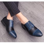 Blue Black Vintage Pointed Head Baroque Oxfords Flats Dress Shoes