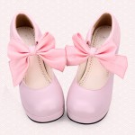 Pink Giant Bow Lolita Sweet Mary Jane High Heels Shoes