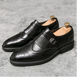 Black Fringes Monk Strap Vintage Baroque Loafers Flats Dress Prom Shoes