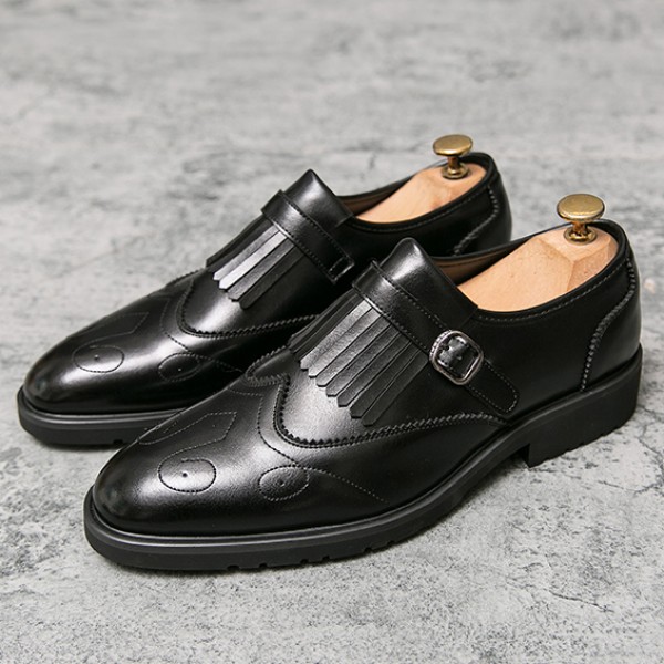 Black Fringes Monk Strap Vintage Baroque Loafers Flats Dress Prom Shoes