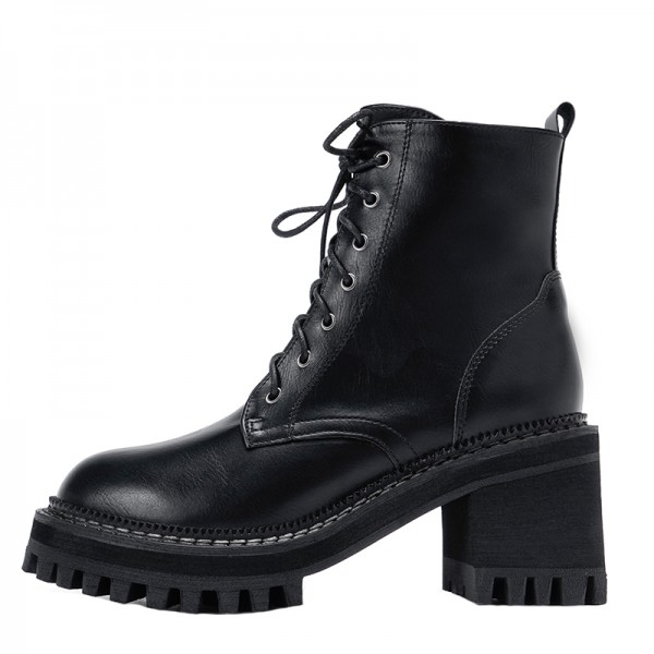 Black Lace Up Gothic Platforms Punk Rock Chunky Block Heels Boots Shoes