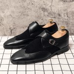 Black Suede Monk Strap Mens Dappermen Dapper Loafers Flats Shoes