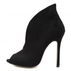 Black Suede Peep Toe Stiletto High Heels Ankle Boots Shoes