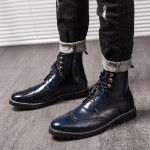 Blue Wingtip Punk Rock Vintage Mens Chelsea Military Boots Shoes