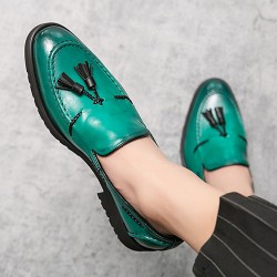 Green Tassels Vintage Pointed Head Loafers Flats Dress Prom Shoes