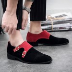 Black Red Suede Monk Strap Mens Dappermen Dapper Loafers Flats Shoes