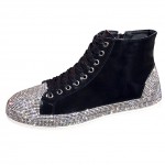 Black Suede Diamantes Bling Bling High Top Mens Sneakers Shoes Boots