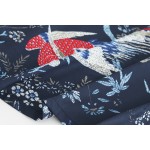 Blue Vintage Oriental Crane Retro Batwing Kimono Cardigan Outer Wear