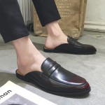 Burgundy Leather Mens Formal Slip On Flats Sandals Loafers Shoes