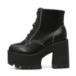 Black Thick Sole Platforms Chunky Lace Up Ankle Punk Rock Boots