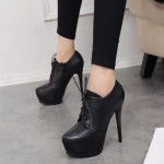 Black Lace Up Oxfords Platforms Stiletto High Heels Ankle Boots Shoes