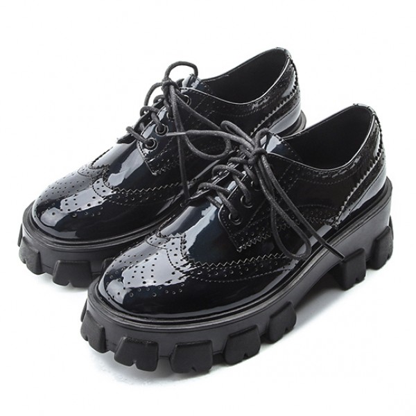 Black Patent Old School Lace Up Oxfords Platforms Creepers Shoes